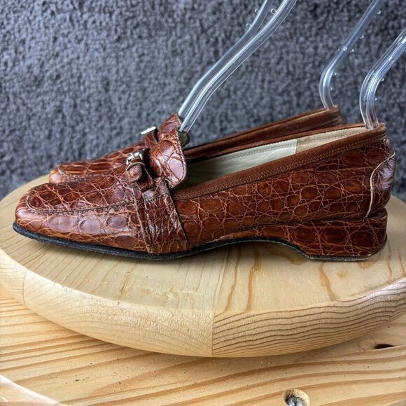 Giorgios of Palm Beach Crocodile Loafers Womens 6 Brown Leather Square Toe Italy - Picture 1 of 10